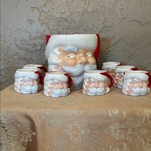 Vintage very rare ISanta Claus Holiday punch bowl, and mug set
